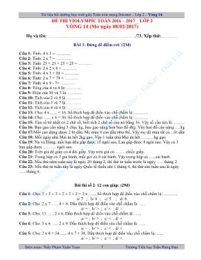 Đề thi Violympic môn Toán lớp 2 vòng 14 - Năm học 2015-2016
